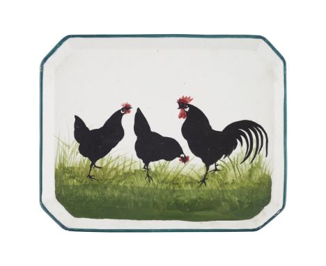 A WEMYSS WARE COMB TRAY  'BLACK COCKEREL AND HENS' PATTERN, CIRCA 1900   impressed maker's mark WEMYSS WARE / R. H. &amp; S.,