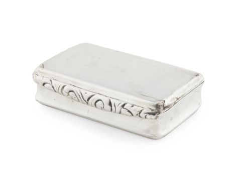 AN EARLY GEORGE IV SNUFF BOX  RICHARD HAXTON, EDINBURGH 1823   of rounded rectangular form, foliate hinged flange thumb piece