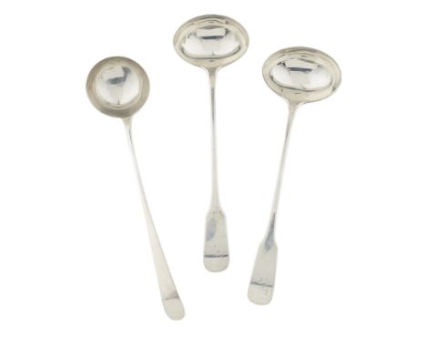 ABERDEEN - A PAIR OF TODDY LADLES  JAMES BEGG   marked JB, thistle, three towers, of Fiddle pattern, initials engraved to ter