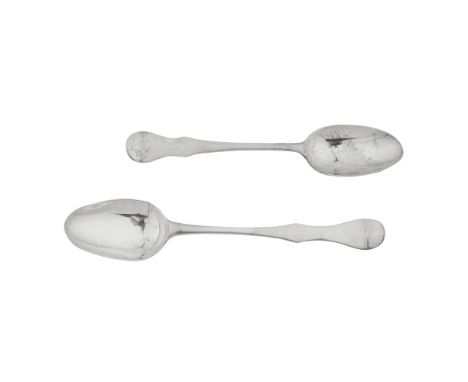 GLASGOW - TWO SCOTTISH PROVINCIAL TEASPOONS  ADAM GRAHAM   maker's mark only, each of Scots Fiddle pattern with engraved init