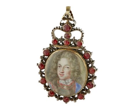 A RARE DOUBLE-PORTRAIT MINIATURE OF JAMES III AND MARIA CLEMENTINA SOBIESKI  the oval portrait miniature on ivory set within 