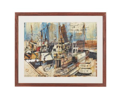 [§] MALCOLM JOHN CHEAPE (B. 1964)  INS276 IN PETERHEAD INNER HARBOUR   Watercolour, signed to the rear  52cm x 70cm Note: The