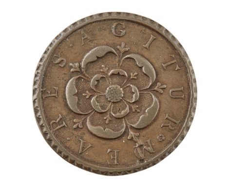 A BRONZE JACOBITE 'BRAVADO' MEDALLION  DATED 1749   obverse, a standing figure of a Highlander, the targe with motto within Q