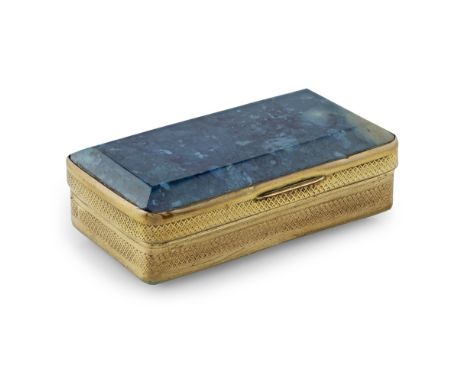 AN UNUSUAL JACOBITE SNUFF BOX  the blue agate base and cover set in an engine turned gilt metal frame, the hinged cover openi