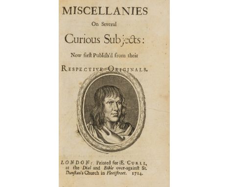 [Rawlinson (Richard, editor)] Miscellanies on Several Curious Subjects..., first edition, title with engraved portrait of Ant