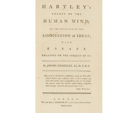 Priestley (Joseph) Hartley's Theory of the Human Mind, on the principle of ideas, first edition, 3pp. advertisements and 1p. 