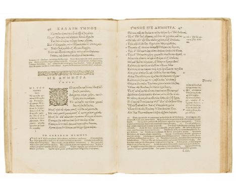 Callimachus. Hymni (cum suis scholiis Graecis) &amp; Epigrammata, edited by Henri Estienne and Nicodemus Frischlin, Roman, Gr