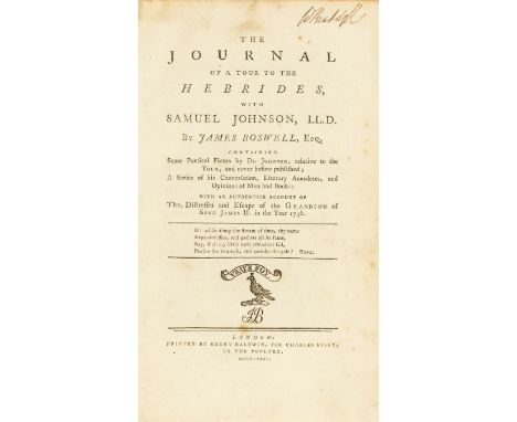 Scotland.- Boswell (James) The journal of a tour to the Hebrides, with Samuel Johnson, LL.D., first edition, errata f. at end