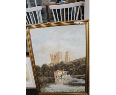 A gilt framed oil on board of Durham Cathedral by John J Kerr together with a framed signed Spencer W. Tart print, Gateway to