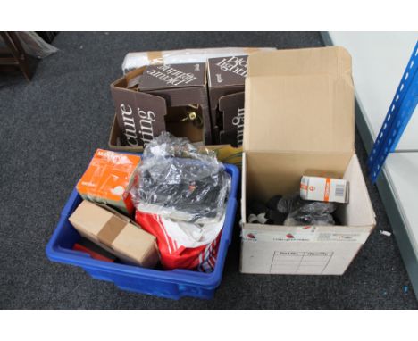 Two boxes of light fittings, bulbs etc 