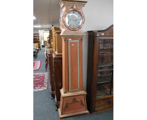 A continental painted longcase clock signed Lindtner, with pendulum and two weights 