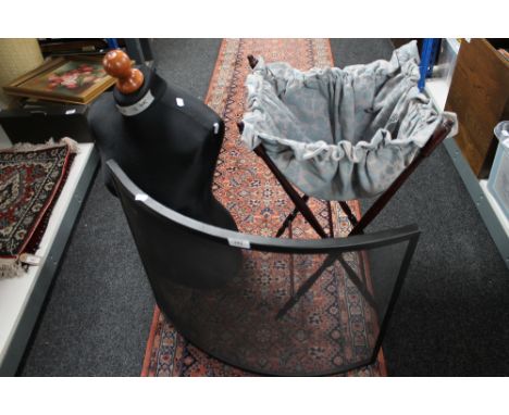 A folding sewing stand together with a mannequin and a fire screen 