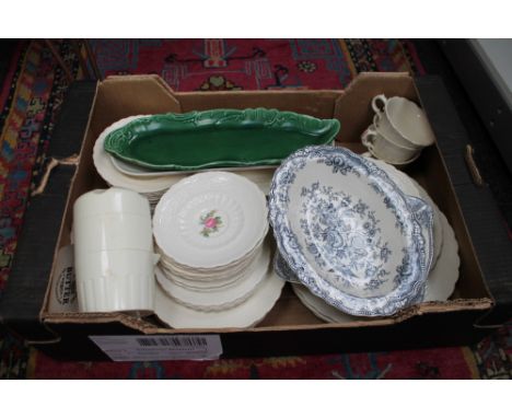 A box of Spode dual tea plates and other ceramics 