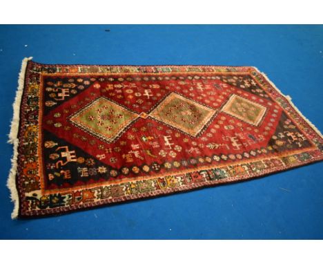A Persian rug, approx 2.50 x 1.40 cm
Nice bright colours, only very light wear generally. one spot shown in additional photos