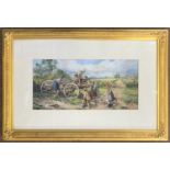 After Myles Birket Foster (1825-1899) Children congregate to play around a wooden cart in a pastoral