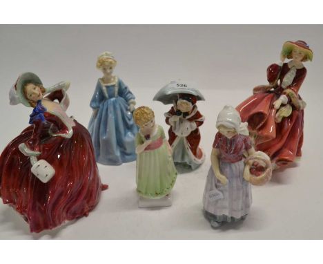Group of Royal Doulton figurines including Miss Muffet, Annette, Top of the Hill together with a Royal Worcester model Grandm