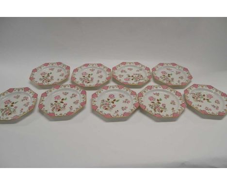 Nine Royal Worcester Octagonal Plates late 19th Century all decorated in 18th century compagnie des indes style (9)22cm diame