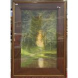 Vital Keuller (Belgian,1866-1945), A view down a woodland pathway, pastel, 59x96cm, signed,