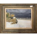 Graham Rider (British, contemporary), Snow on the beach, oil on board, signed, framed