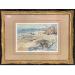 E.R. Roberts (British, 20th century), "Beach scene - Wales", watercolour, signed, 44x30cm, framed