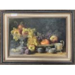 Edna Bizon (British,1929-2016), Still life of fruit, oil on canvas, signed, 29x44.5cm, framed