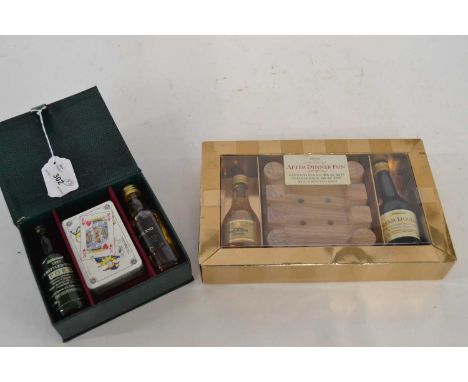 Mixed Miniatures in gift box with pack of playing cards together with further miniatures and an after dinner game
