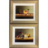 Paul Wilson (British, b.1945) pair of still life, fruit/wine oils on board, signed, 29x39cm,