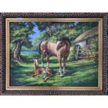 Marsden Prophet (1933-1993), Horse and foal, oil on board, signed, 75x55cm, framed