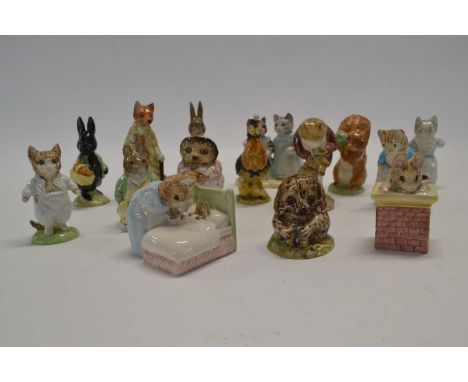 Group of Royal Albert figures BP6A backstamp complete with boxes, Tom Kitten, Little Black Rabbit, Jeremy Fisher digging, Sal