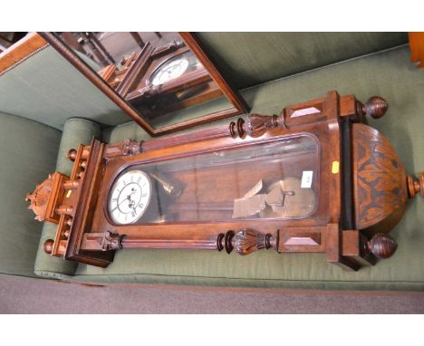Large late 19th Century Gustav Becker Vienna style twin weight  wall clock in architectural carved case, approx 110cm high
