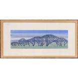 Nicholas Barnham (British, contemporary), 'North Norfolk Saltmarsh trees, winter', linocut and