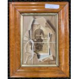 Edna Bizon (British,1929-2016) trompe l'oeil oil of a cabinent photograph, signed,15.5x10cm, framed