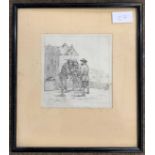 Frederick James Crome (1796-1831), Three figures congregate in a rural setting, etching, dated 1815,