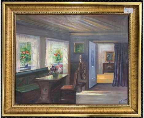 Ingeborg Dubois (Danish, 1897-1970), Interior scene, oil on canvas, signed, 38x49cm, framed