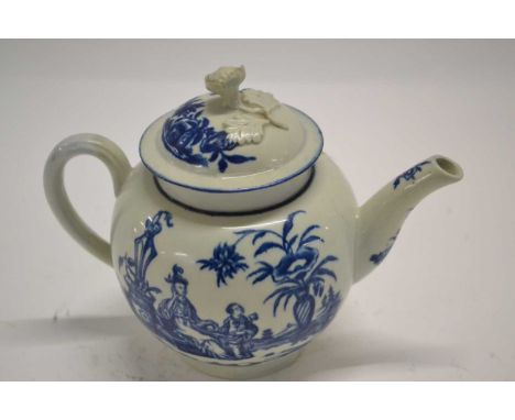 A Worcester porcelain teapot and cover with blue and white Mother &amp; Child pattern decoration (cover restored)