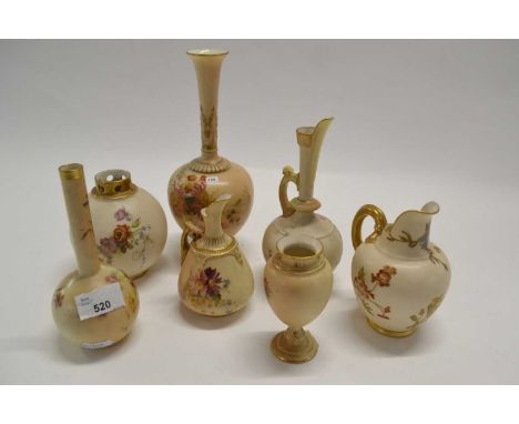 Group of early 20th Century Royal Worcester blush ground wares, all decorated with flowers, various sizes