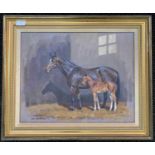 Neil Cawthorne (British,1936-2022). Horse and Foal in stables, oil on board, signed and dated '91,