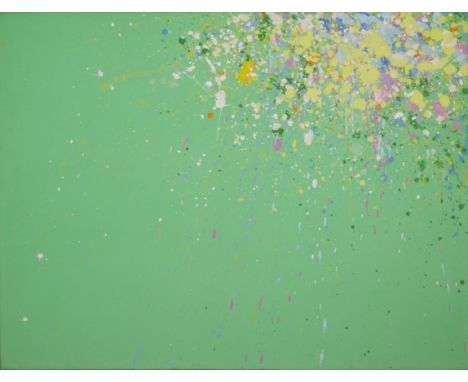 Walasse Ting (1929-2010) 丁雄泉. Abstract acrylic on canvas titled All My Life is a Spring. Painting is signed, titled, and date