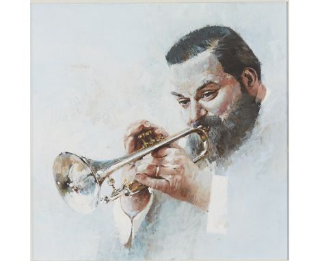 John Berkey (1932-2008). Oil on board portrait of Al Hirt playing the trumpet. Painting is signed along the trumpeter's sleev