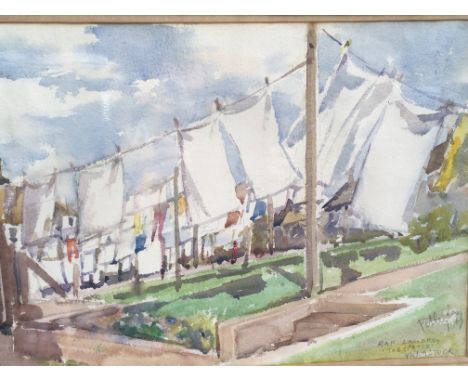 A large framed Watercolour by Llewelyn Petley- Jones entiltlied RAF Lauadrey The Patch. Signed in pencil Petley69 with inscri