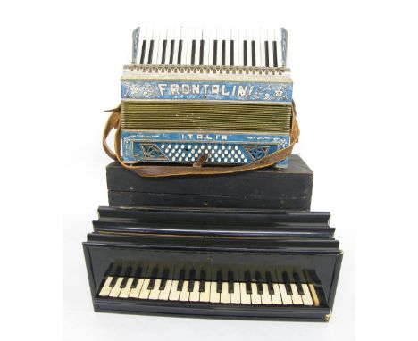 Early ebonised piano accordion inscribed Busson, Paris within a fitted wooden box; together with a forty-eight button piano a