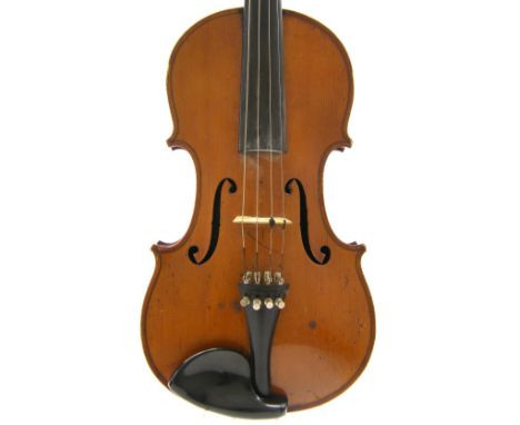 French violin labelled Lutherie Artistique, Modele Stradivarius, Fabrication Vosgienne, 1896, 14 3/16", 36cm, with child's bo