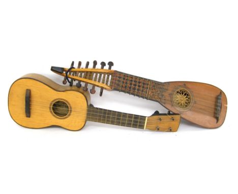 Contemporary Vielles lute labelled Jacques Grandchamp, ..., with alternate strip band bowl back and decorative table; togethe