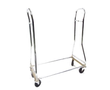 Chrome amplifier/speaker stand/trolley, probably Vox; together with a Celestion G12M mounted speaker and a Fender speaker gri