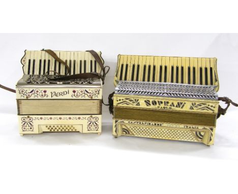 Two piano accordions, one branded Soprani Paolo Castelfidardo Italia, the other branded Verdi (2)