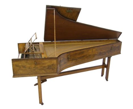 A single-manual harpsichord by Jacob Kirckman, London, 1766, the mahogany case with boxwood stringing, the lid with shaped br