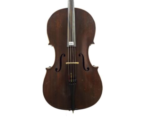 Early 20th century German violoncello bearing a dealer's label to the inner back, 29 9/16", 75.10cm, bow, case