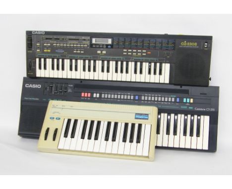 Casio CZ-203S digital pre-programmed synthesizer; together with a Casio Casiotone CT-370 keyboard and a Novation Midicon two 
