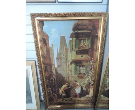 A large print on board in gilt and plaster style frame