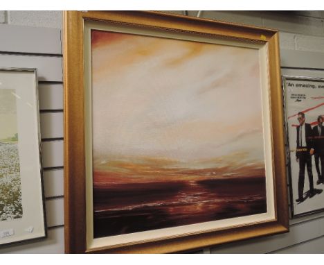 An oil painting, Sue Canonico, abstract seascape, 30 x 30 inches 